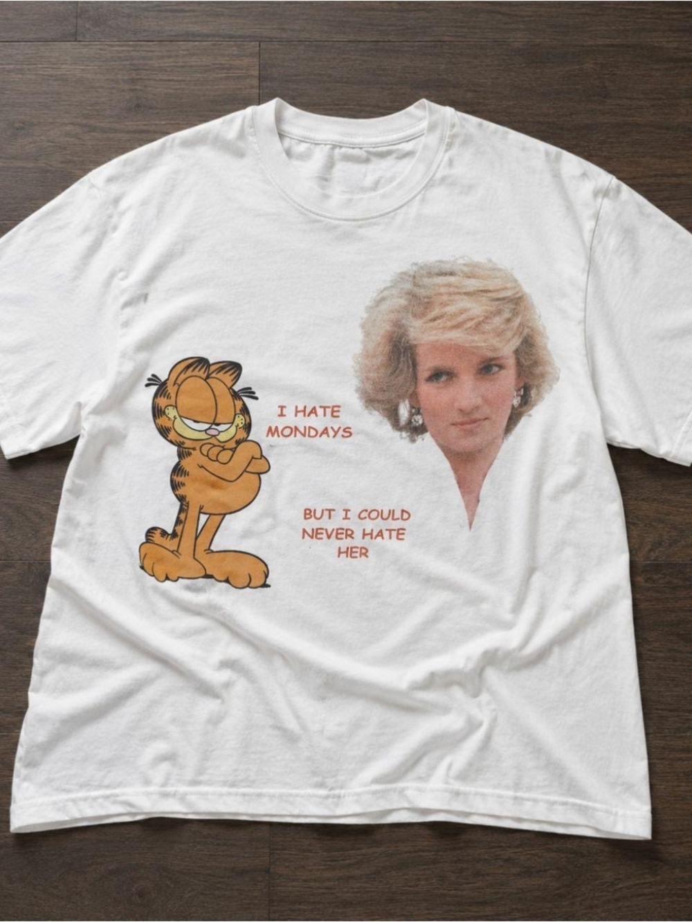 Gildan White Garfield & Princess Diana Graphic Tee